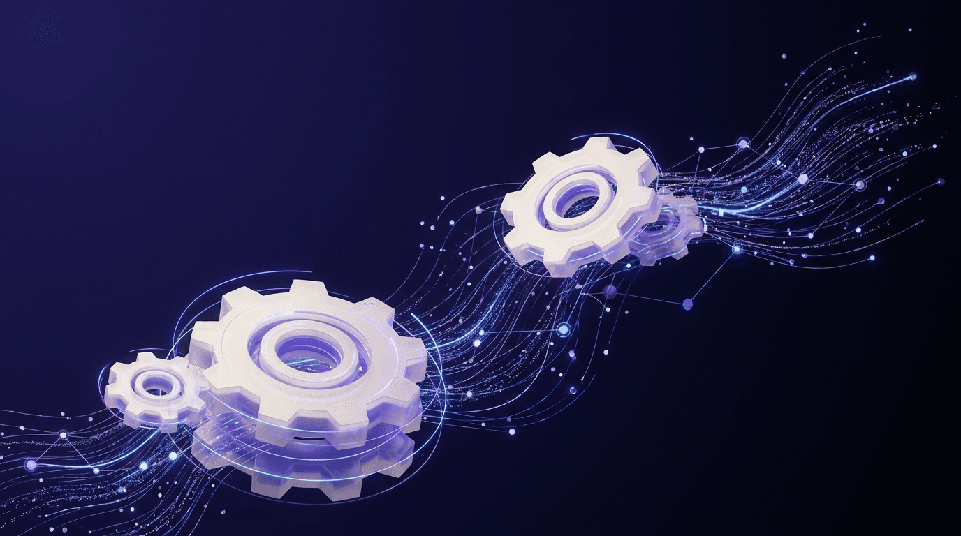 Automatización de procesos con IA: engranajes y flujos de datos
